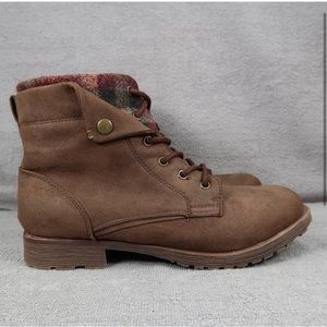 Rock & Candy Tavin Womens 8 Brown Faux Fur Lace Up Combat Ankle Boots